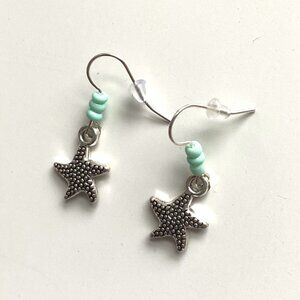 Handmade Starfish Earrings STAINLESS STEEL Silver Beach Nautical Glass Seed Bead